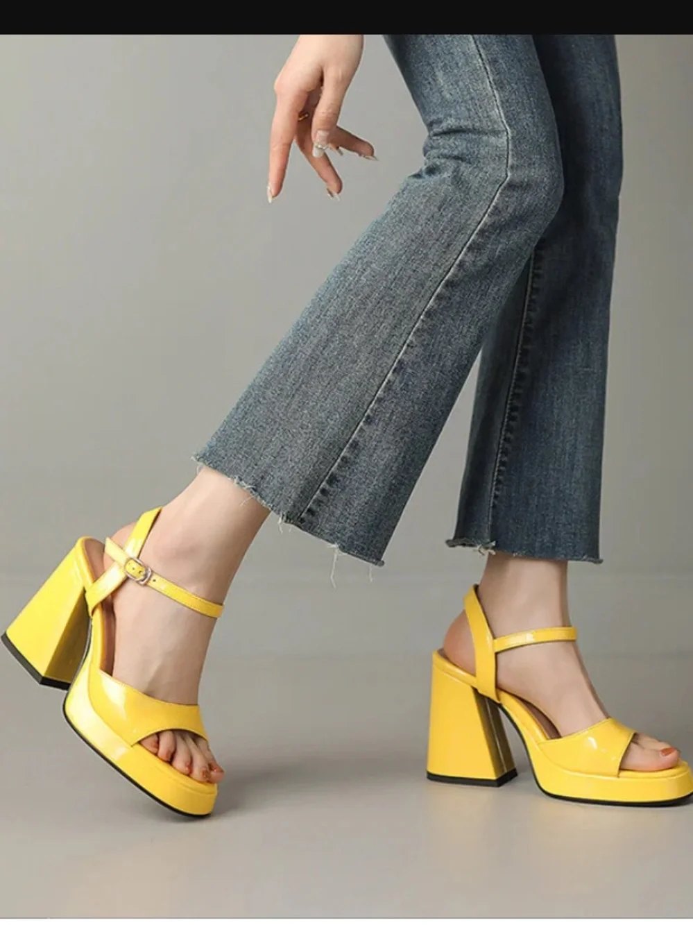 Sunrise Patent Platform Sandals - Yellow Women's Chunky Heels